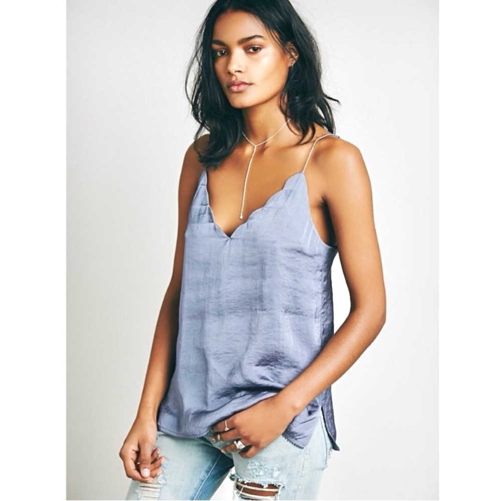 Free People Satin Scallop Cami Tank Top
